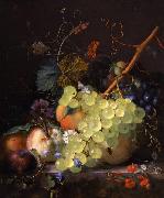 Jan van Huysum Still-life of grapes and a peach on a table-top oil painting artist